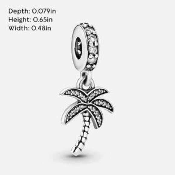 Pandora Sparkling Palm Tree Dangle Charm Sterling Silver - Picture 1 of 4